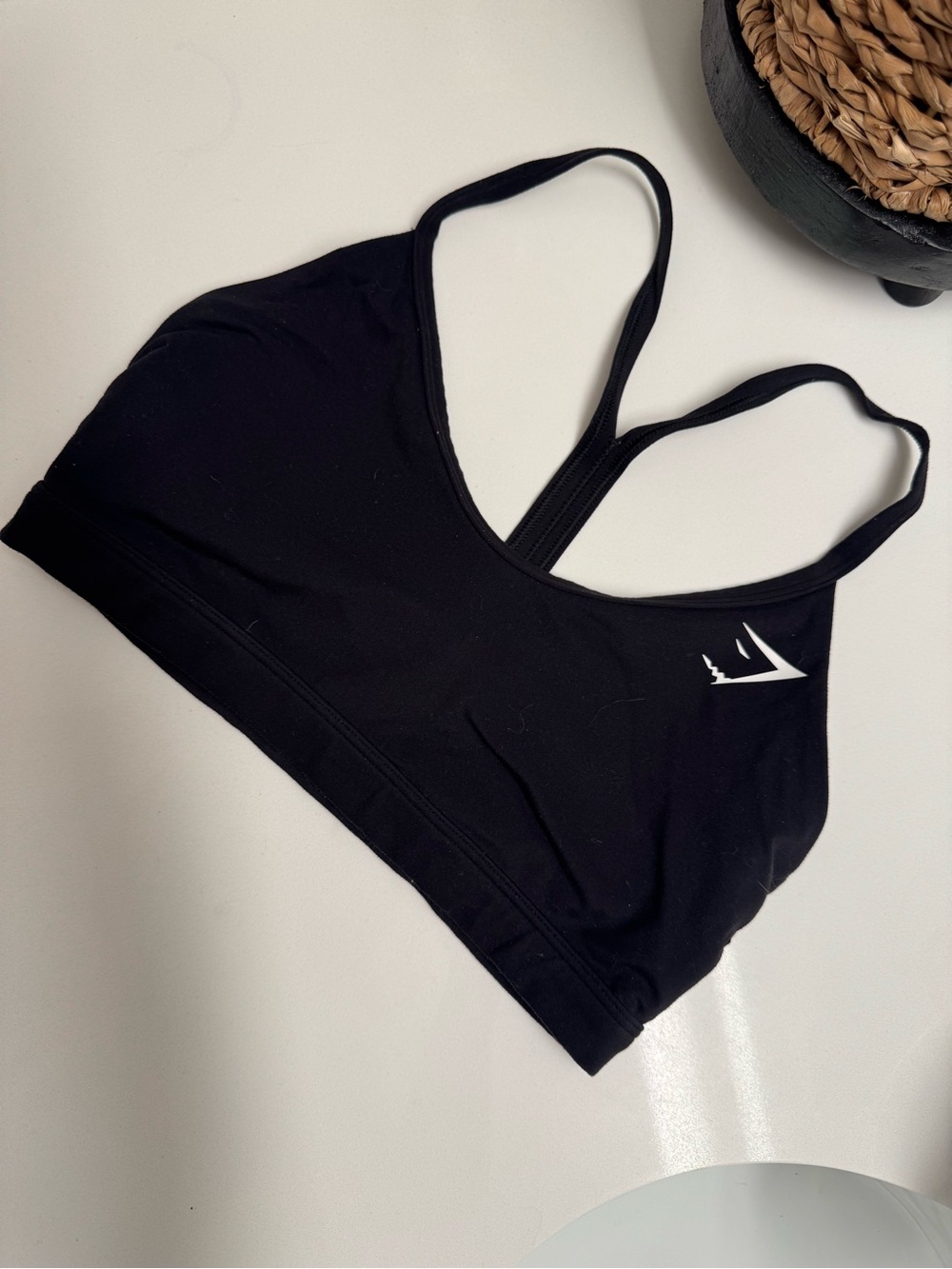 Gymshark Black Strappy Low-Impact Sports Bra with White Logo